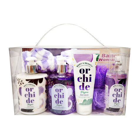 Set Corporal con Crema, Loci&oacute;n, Jabones Aroma Orchide Accesorios Body & Beauty 6 pz