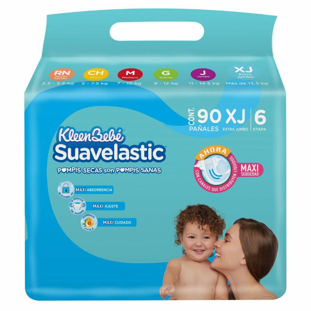 Pa&ntilde;al Extra Jumbo KleenBeb&eacute; Suavelastic 90 pzas image number 1