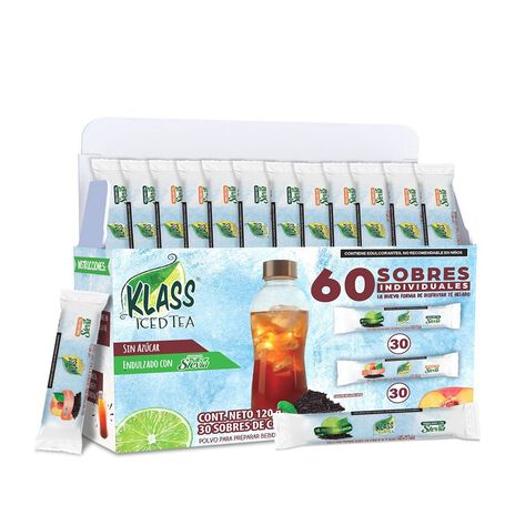 T&eacute; en Polvo The Klass Lim&oacute;n y Durazno Sitck Pack 60pz
