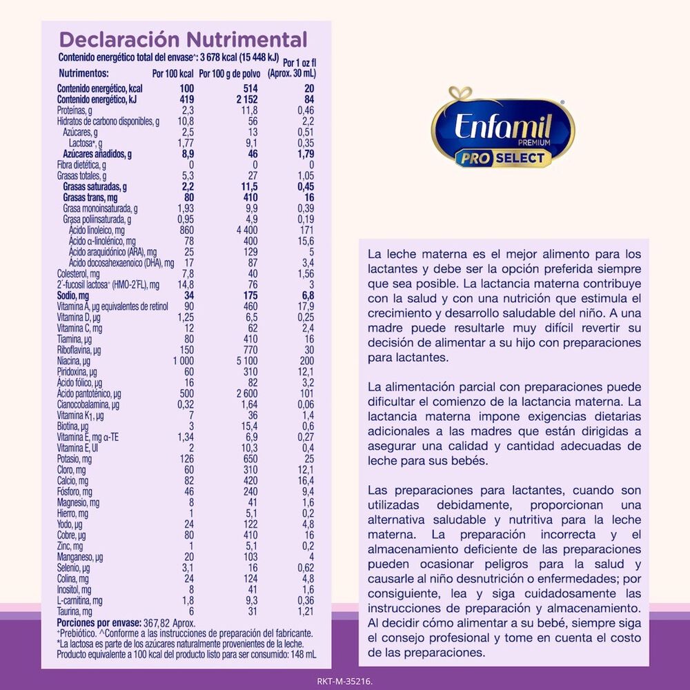F&oacute;rmula Infantil Confort 1 Enfamil Pro Select  1.6 kg image number 3