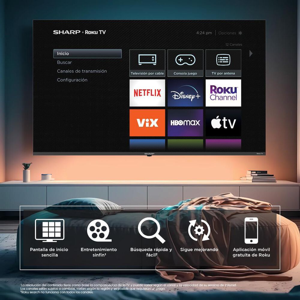 Pantalla 55" SHARP ULTRA HD LED Roku TV 4T-C55EL8UR image number 8