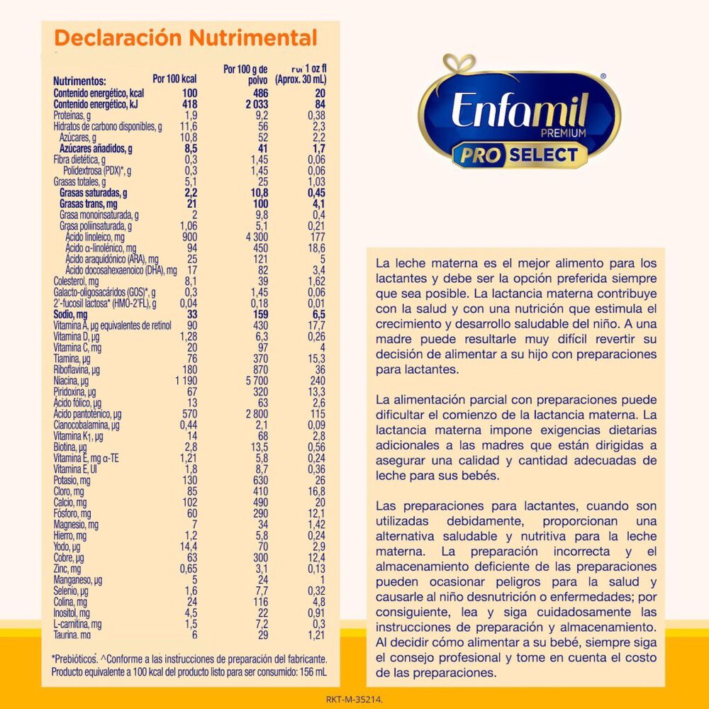 F&oacute;rmula Infantil Etapa 0-12 Meses Enfamil Pro Select  1.8 kg image number 3