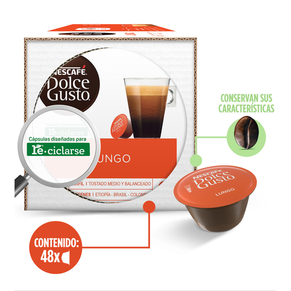 C&aacute;psulas para Caf&eacute; Lungo Nescaf&eacute; Dolce Gusto 48 pzas image number 1