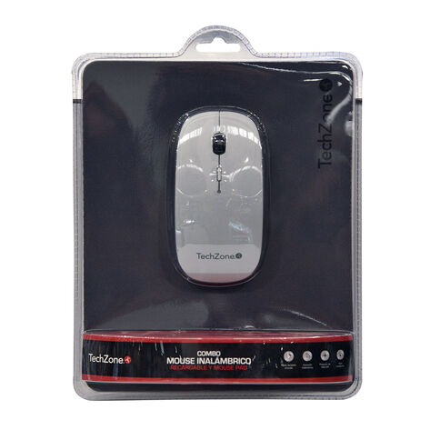 Mouse Inal&aacute;mbrico Plata + Pad Techzone
