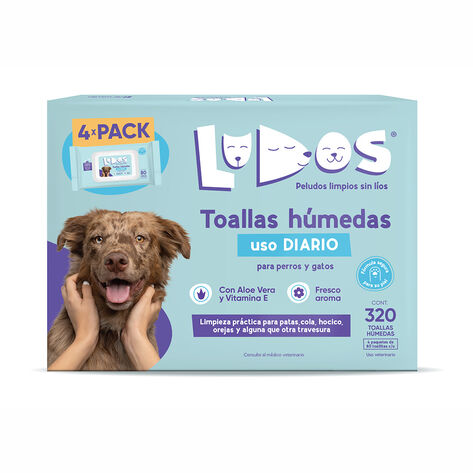 Toallitas H&uacute;medas para Mascotas Ludos 4/80 Pzas