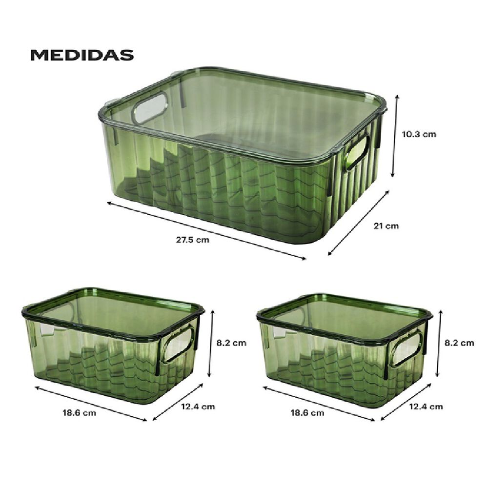 Set de 3 Cajas de Almacenamiento con Tapa Color Verde image number 1