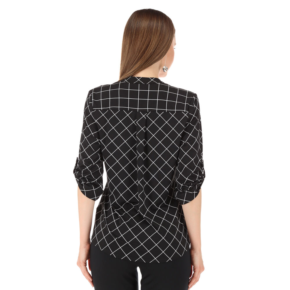 Blusa manga 3/4 con cuadros negro talla CH Nine West image number 1